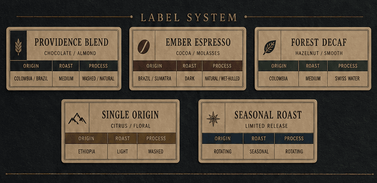 Rustic Raven roast and tasting card system